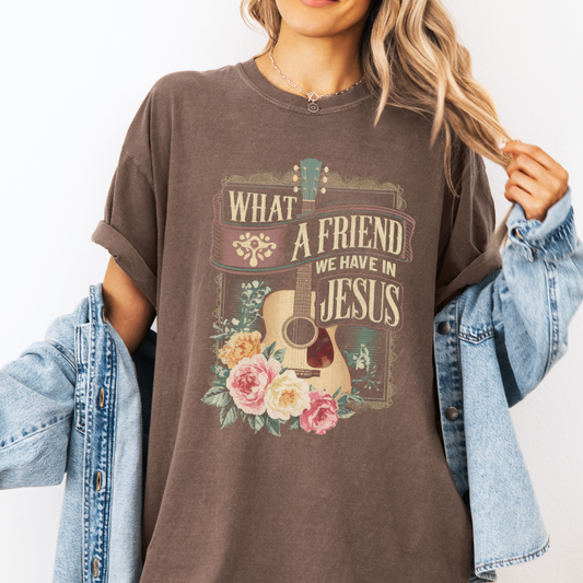 Country guitar Comfort Color graphic t-shirt, Religious floral top