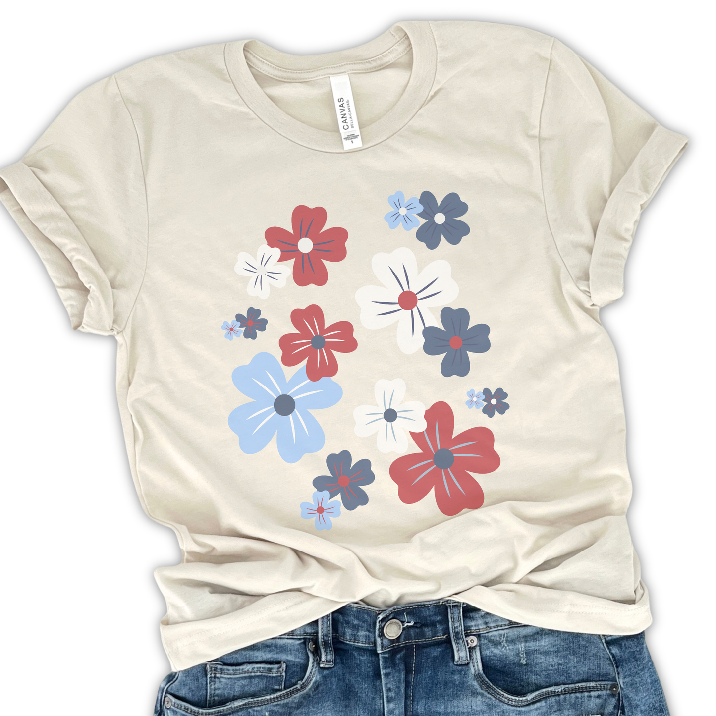 Red White Blue Patriotic Flowers Unisex Graphic T-Shirt | ATTA TOOD®