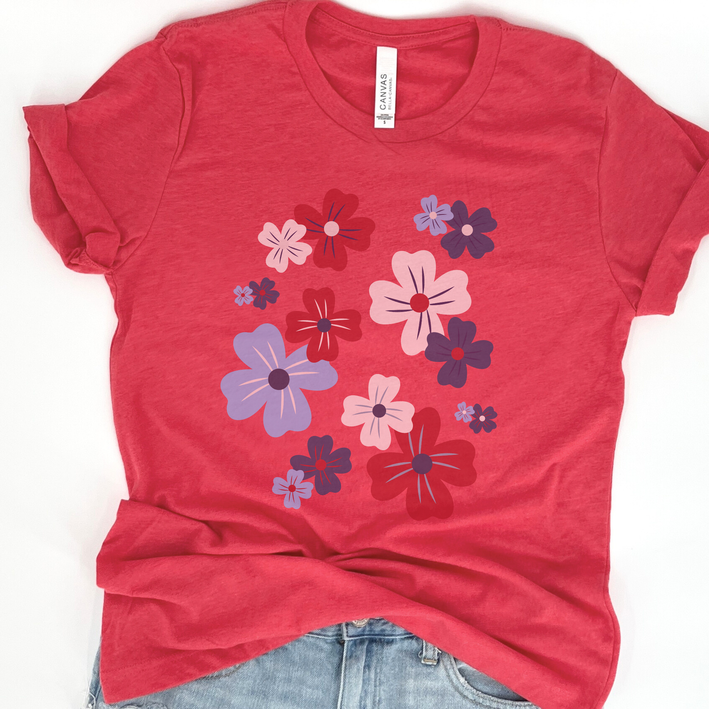 Red White Blue Patriotic Flowers Unisex Graphic T-Shirt | ATTA TOOD®