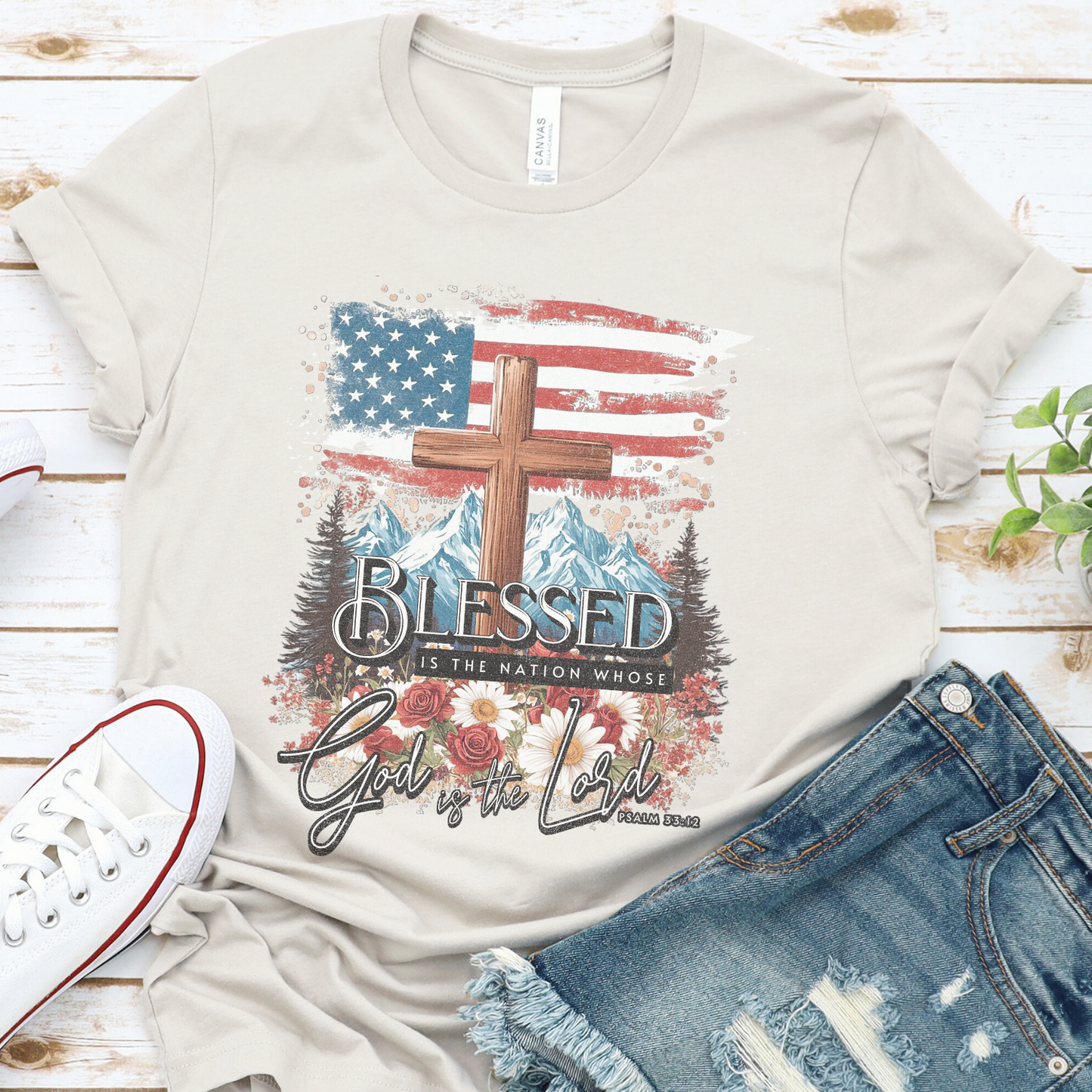 Blessed Is The Nation Patriotic Christian Graphic T-Shirt | ATTA TOOD®