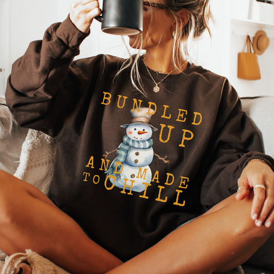 Bundled up Christmas snowman women's graphic sweatshirt