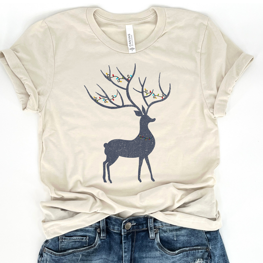 Christmas deer t-shirt, Animal, Reindeer, Holiday lights tee