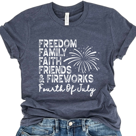 Freedom Family Faith 4th of July graphic t-shirt, Holiday top