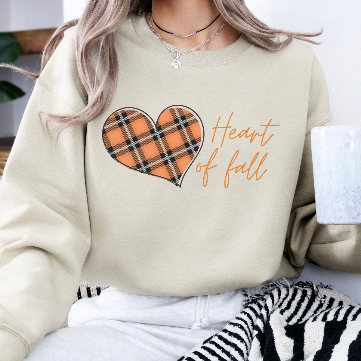 Heart of Fall Plaid Graphic Autumn Season Sweatshirt