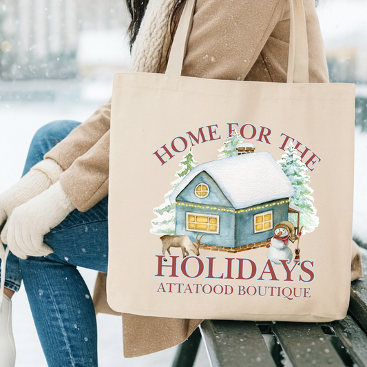 Custom home for the holidays Christmas tote | Book bag