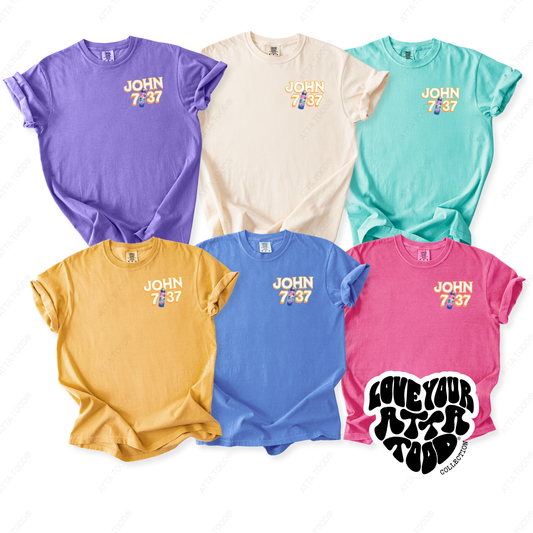 John 7:37 Tropical Water Bottle Christian Graphic Tee | ATTA TOOD
