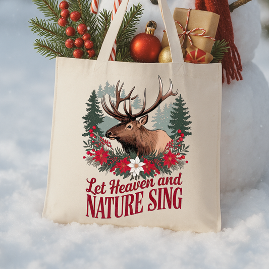 Christmas Elk Tote | Holiday Gift Bag | Religious Tote