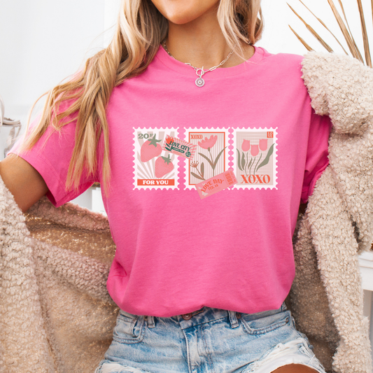 Women's Valentine's graphic t-shirt, Strawberries, Floral