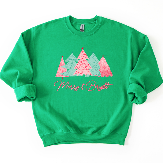Whimsical Pink and Green Christmas Trees Graphic Sweatshirt