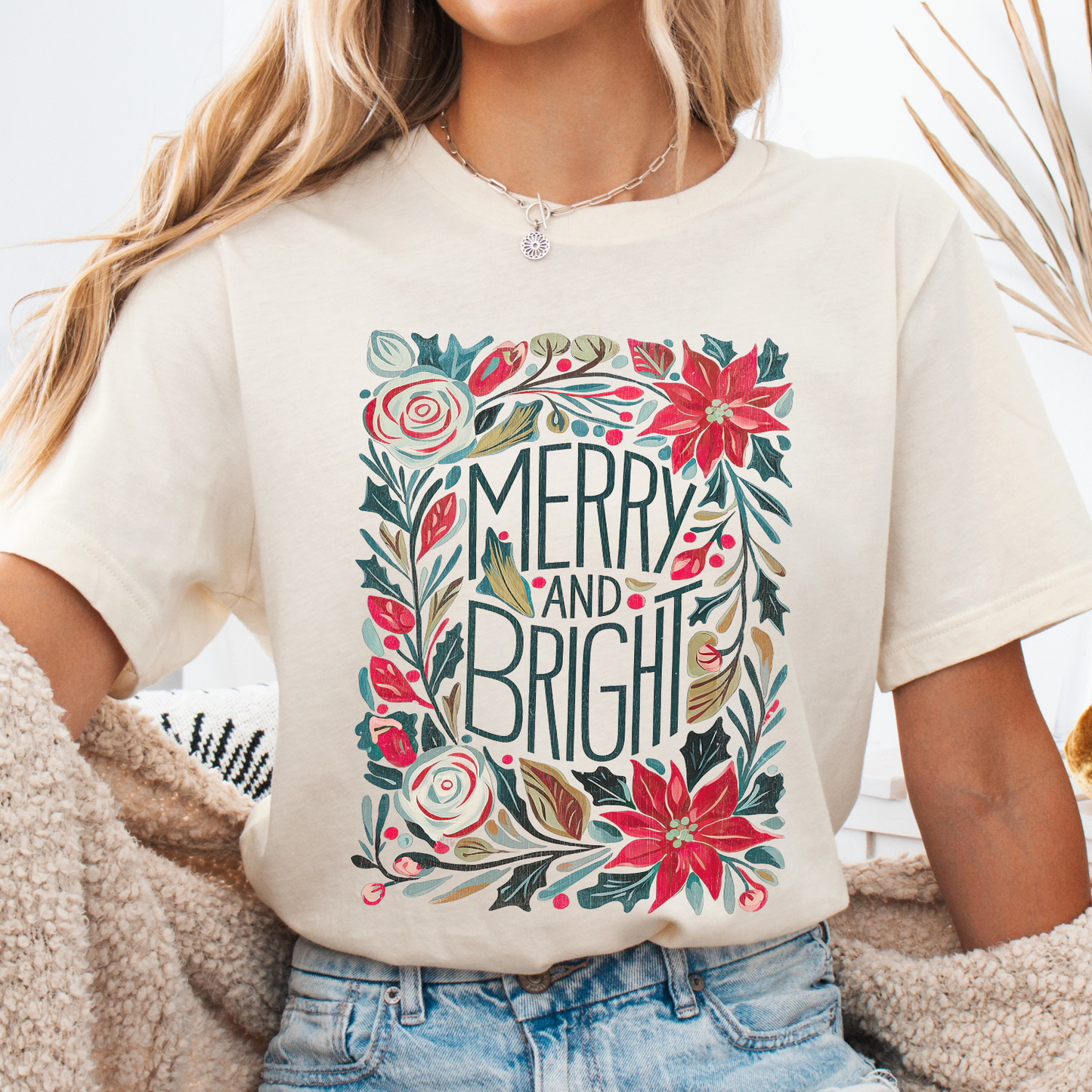 Merry and Bright Boho Christmas Graphic T-Shirt | ATTA TOOD®