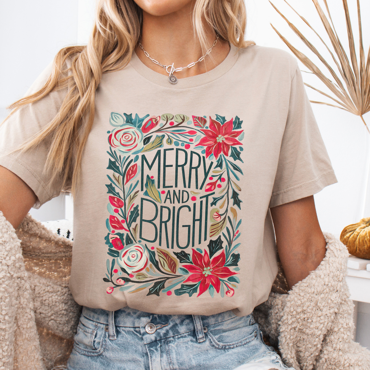 Merry and Bright Boho Christmas Graphic T-Shirt | ATTA TOOD®
