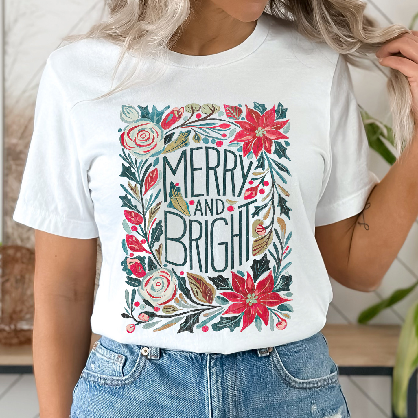 Merry and Bright Boho Christmas Graphic T-Shirt | ATTA TOOD®
