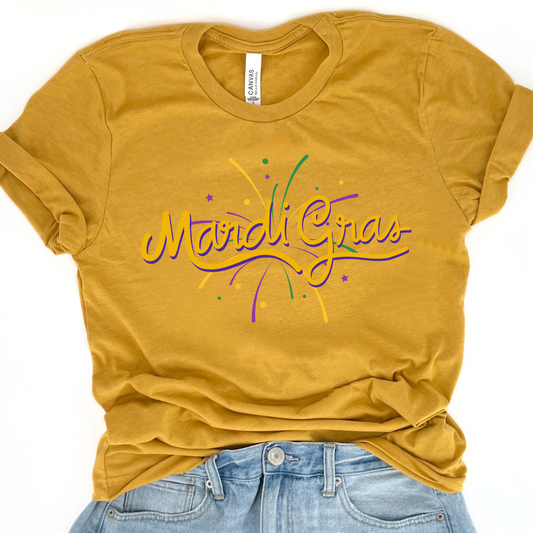 Mardi Gras firework women's graphic t-shirt, Holiday top