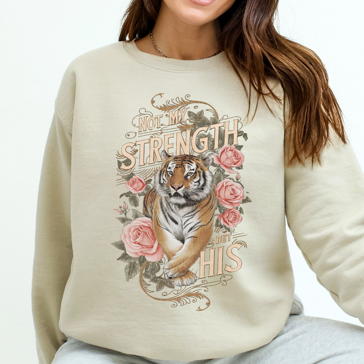 Not My Strength Floral Tiger Christian Graphic Sweatshirt | ATTA TOOD®