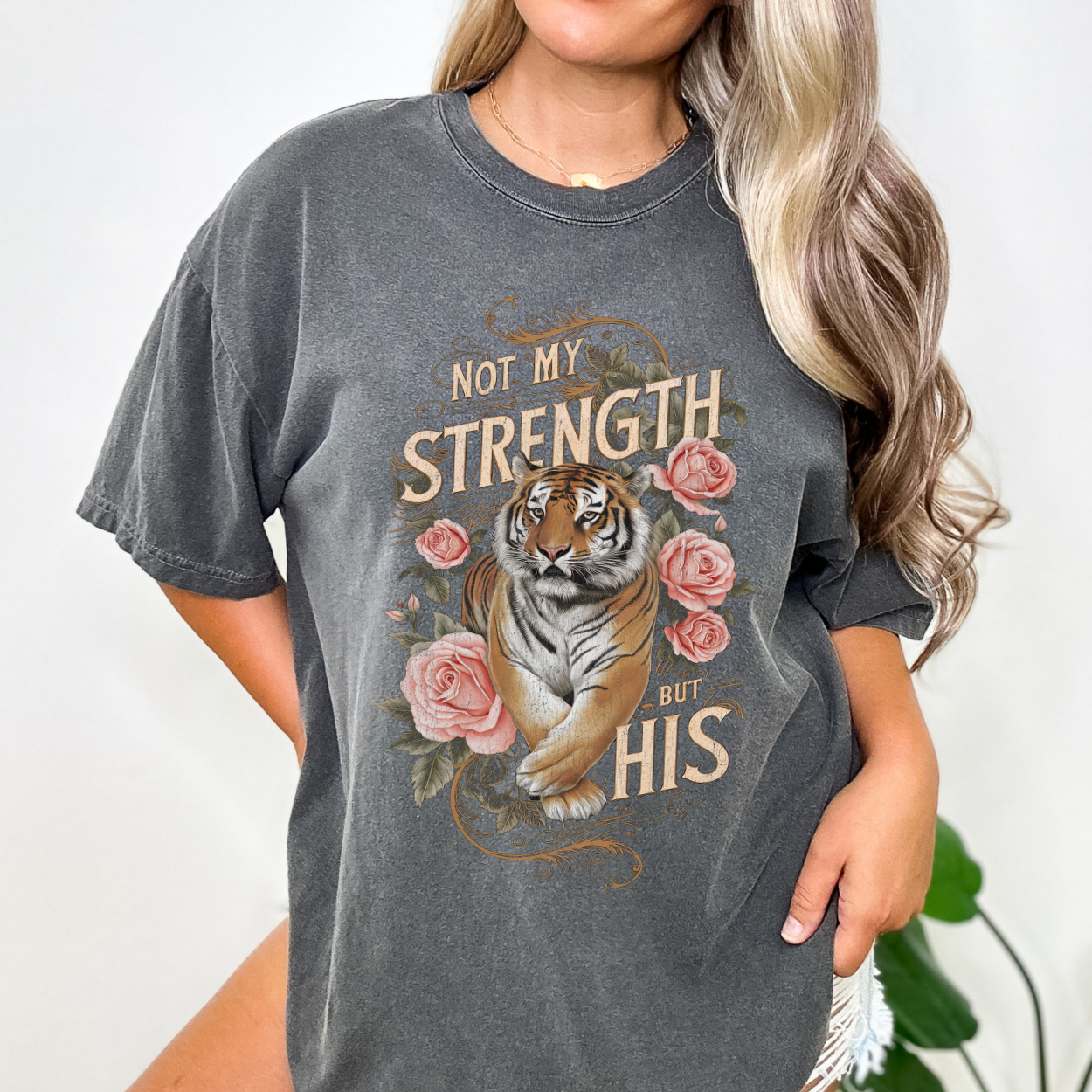 Not My Strength Floral Tiger Christian Graphic T-Shirt | ATTA TOOD®