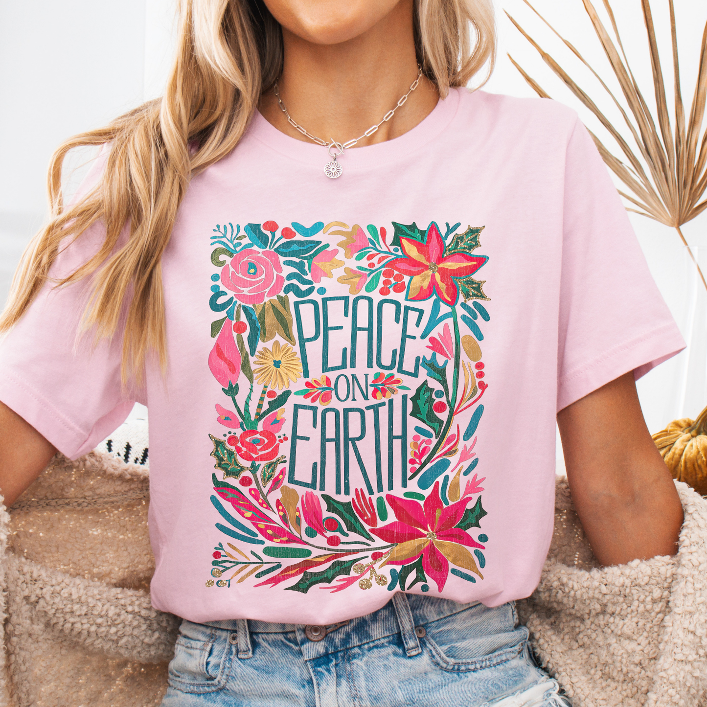 Peace On Earth Boho Christmas Graphic T-Shirt | ATTA TOOD®