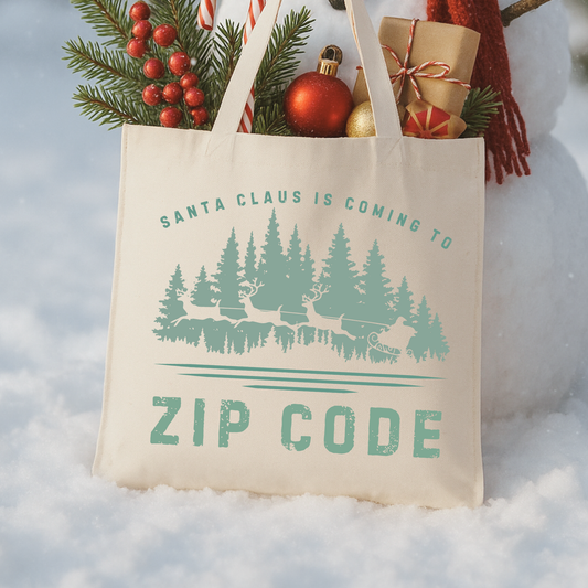 Custom Santa Claus Christmas canvas tote | Holiday book bag