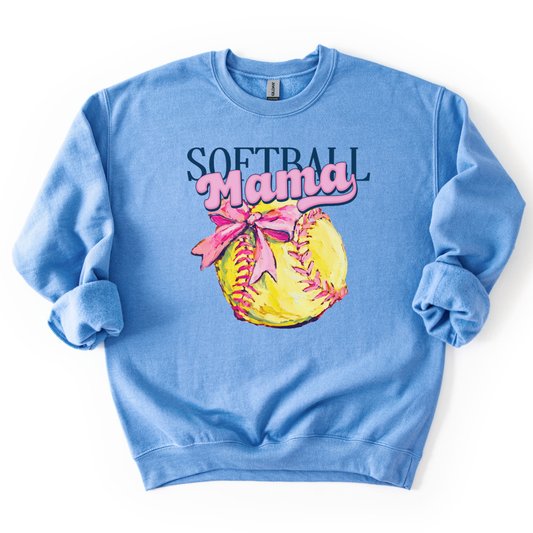 Light blue sweatshirt with 'Softball Mama' design on a white background