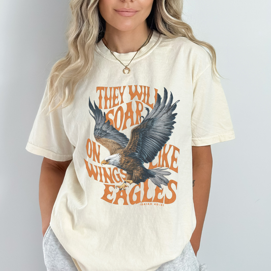 They will soar on the wings of an Eagle Isaiah 40:31 ivory color t-shirt with an oversized Eagle