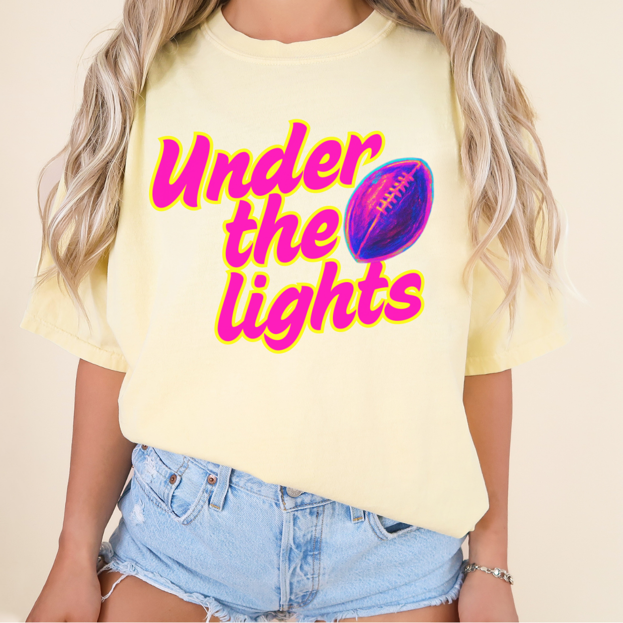 Under The Lights Neon Football Unisex Graphic T-Shirt | ATTA TOOD®