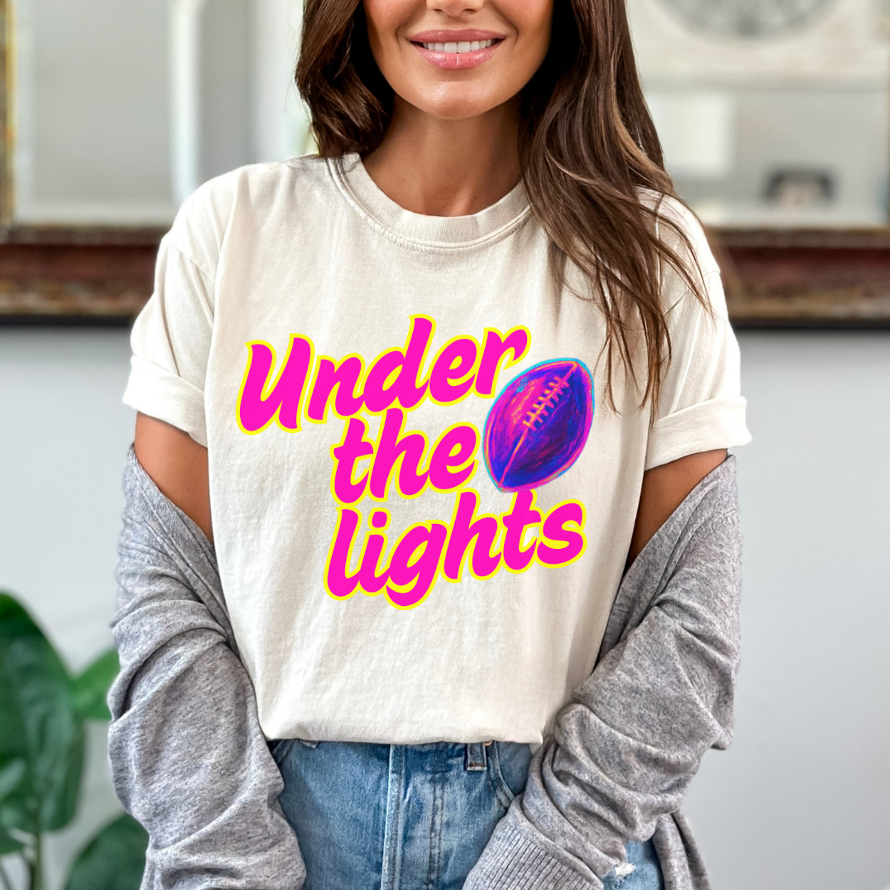 Under The Lights Neon Football Unisex Graphic T-Shirt | ATTA TOOD®