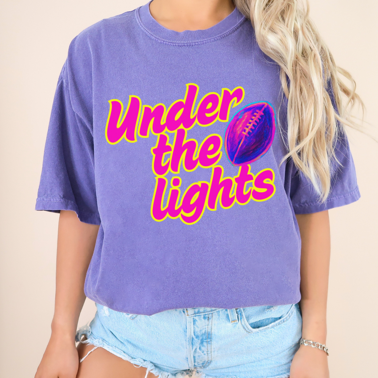 Under The Lights Neon Football Unisex Graphic T-Shirt | ATTA TOOD®