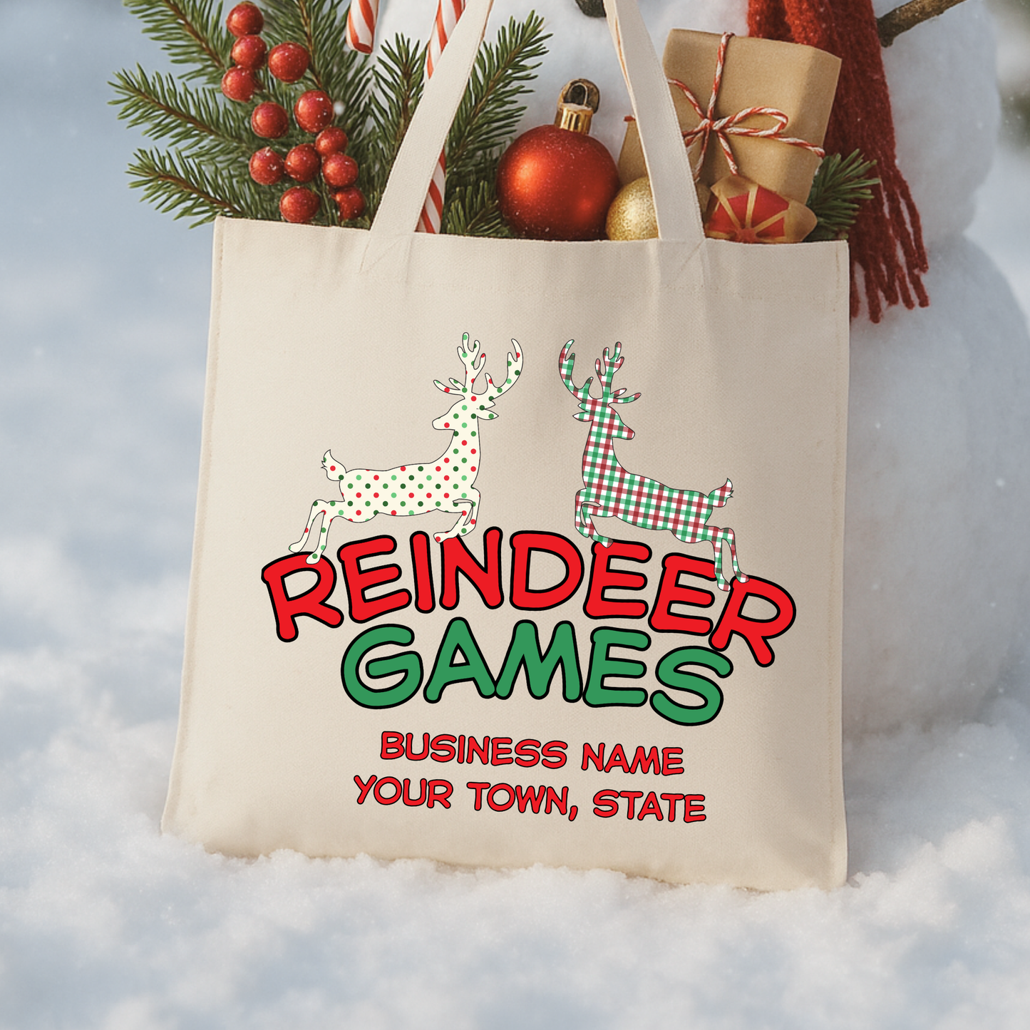 Custom Christmas reindeer tote | Holiday canvas book bag