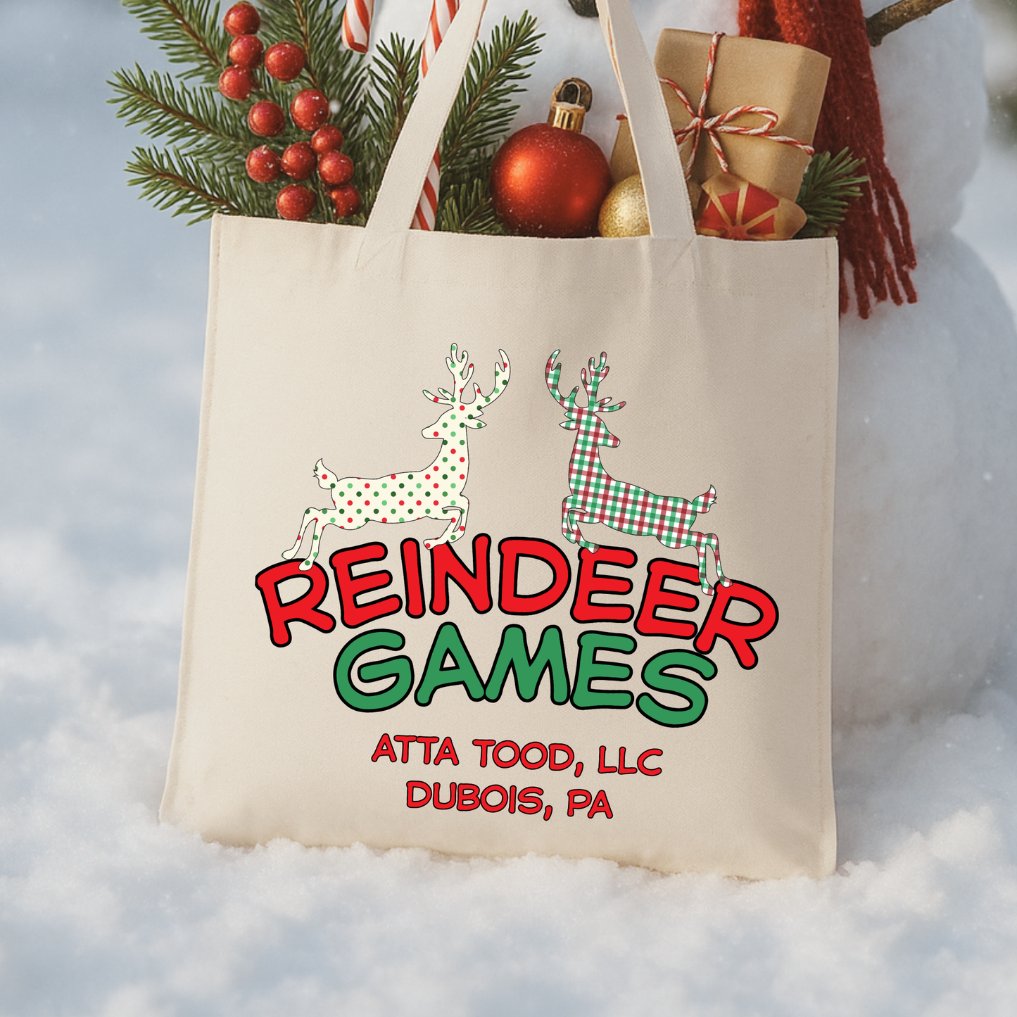 Custom Christmas reindeer tote | Holiday canvas book bag
