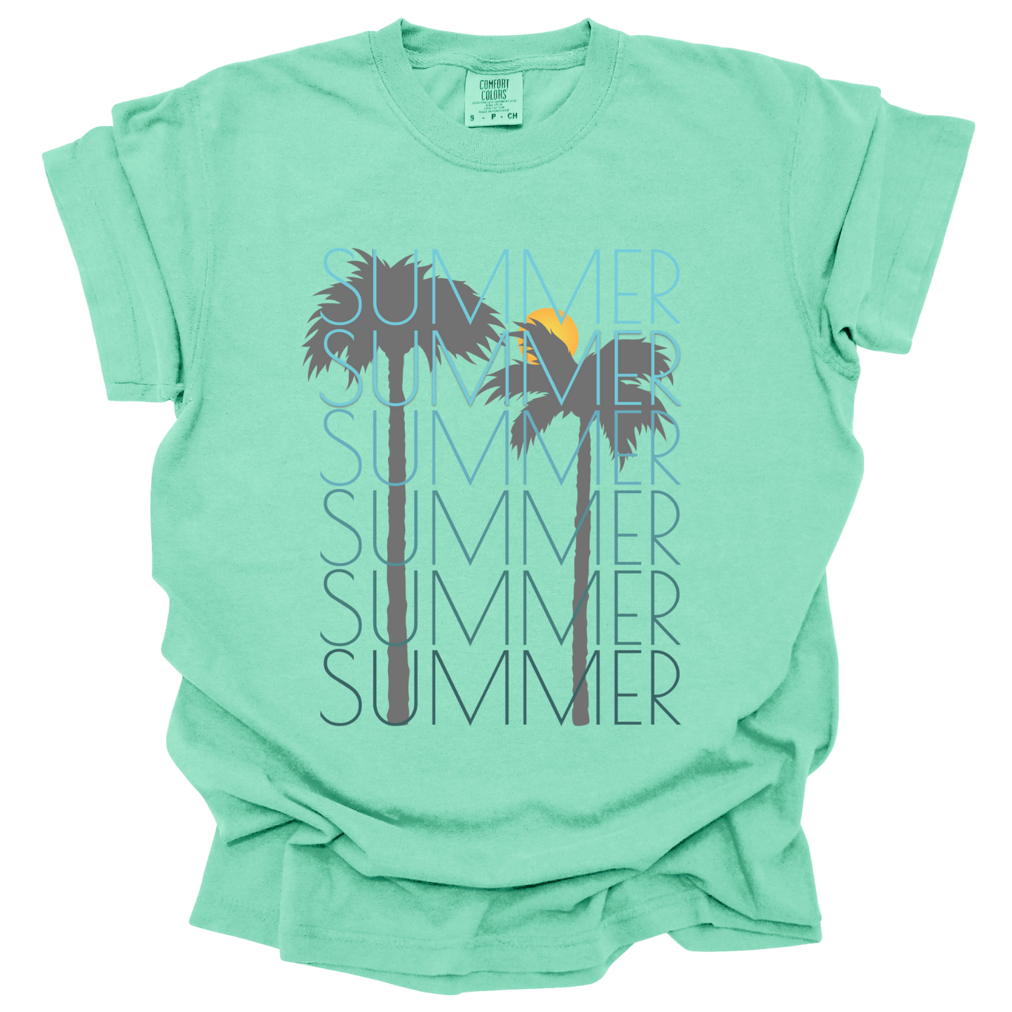 Palm trees summer graphic t-shirt, tropical vacation outdoor top