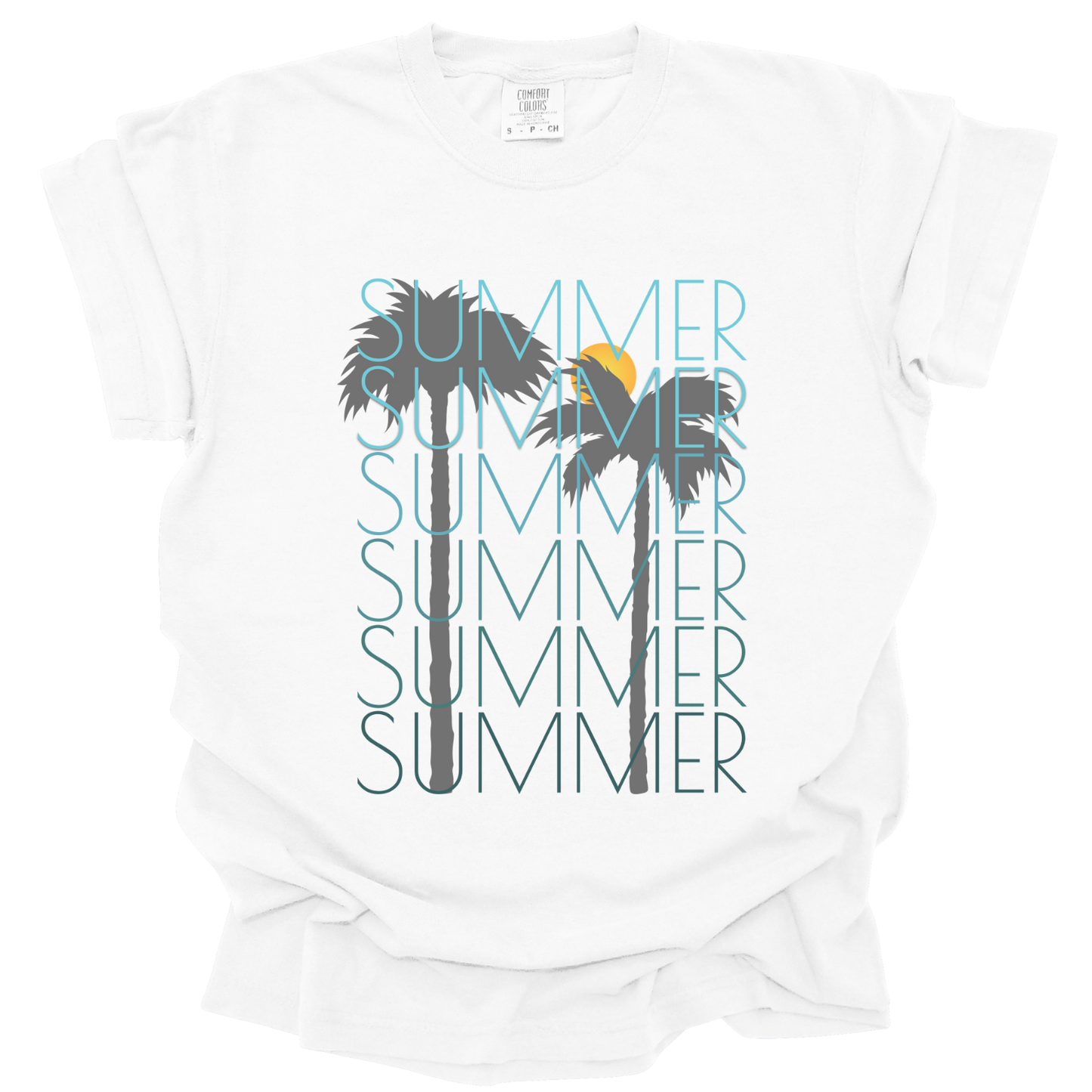 Palm trees summer graphic t-shirt, tropical vacation outdoor top