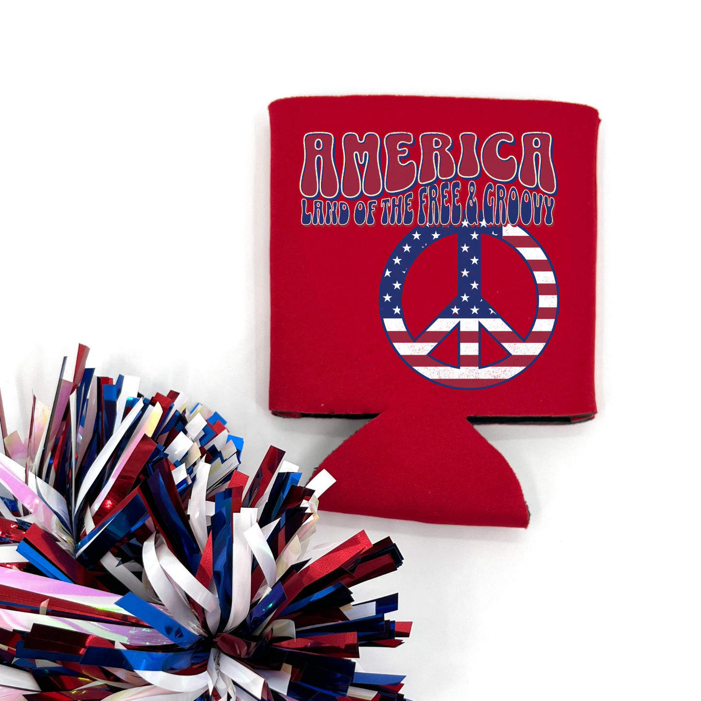 Retro Patriotic Can Cooler | Peace Sign America | July 4th