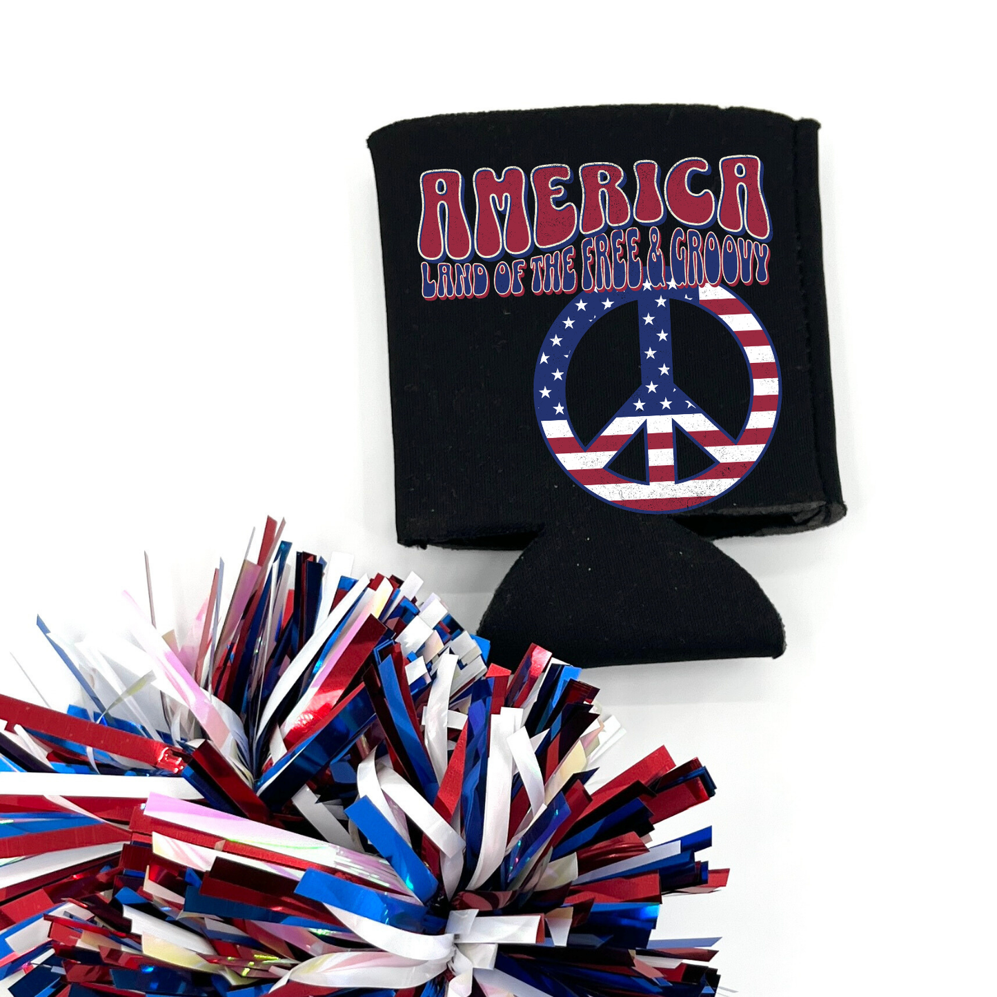 Retro Patriotic Can Cooler | Peace Sign America | July 4th