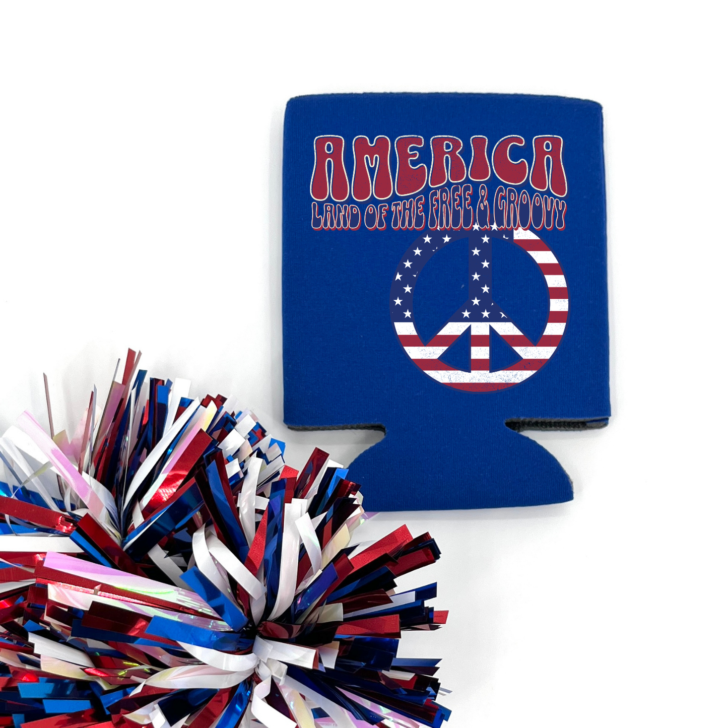 Retro Patriotic Can Cooler | Peace Sign America | July 4th
