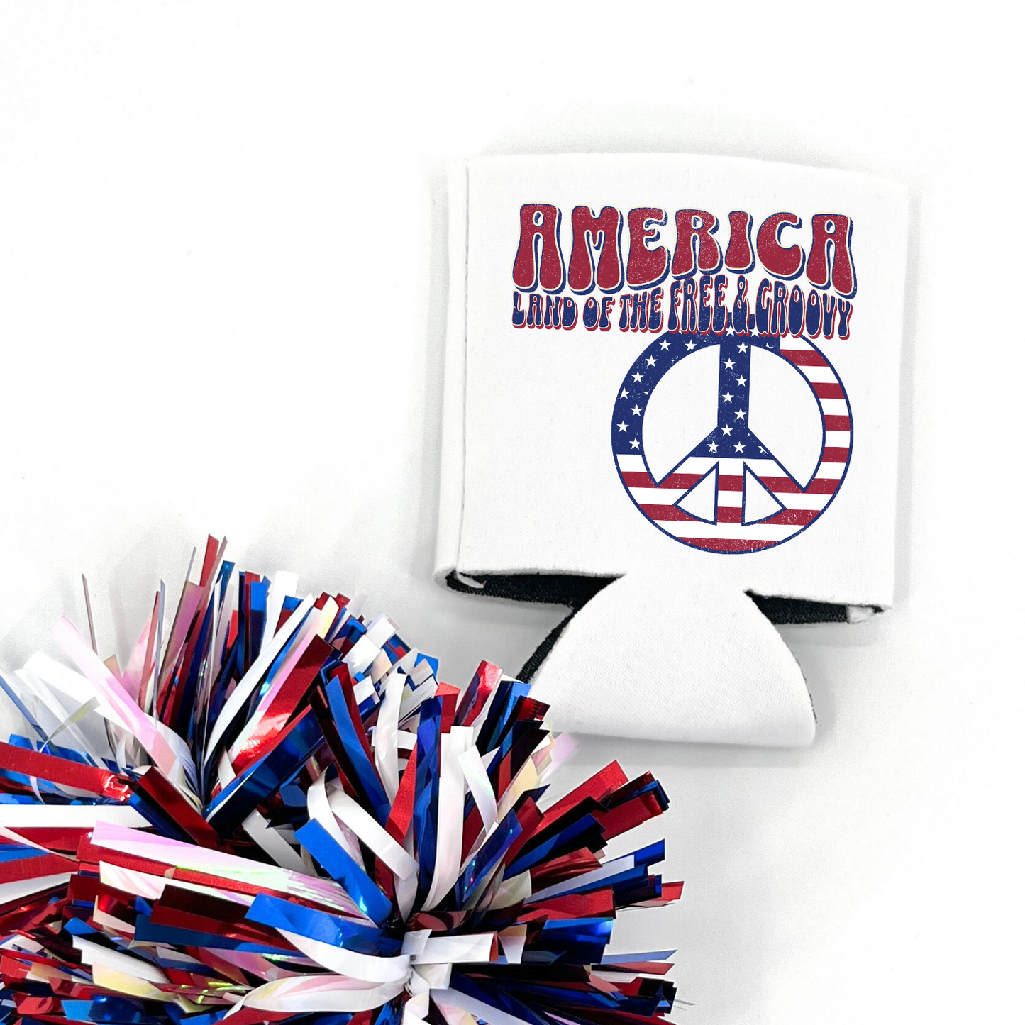 Retro Patriotic Can Cooler | Peace Sign America | July 4th