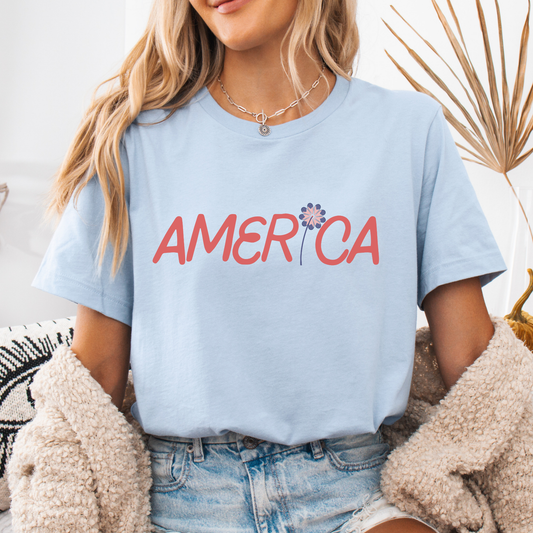 America 4th of July graphic t-shirt, USA Flag, Flower top