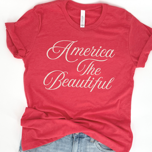 America the beautiful Fourth of July graphic t-shirt