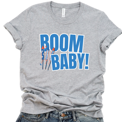 Boom baby Fourth of July graphic t-shirt