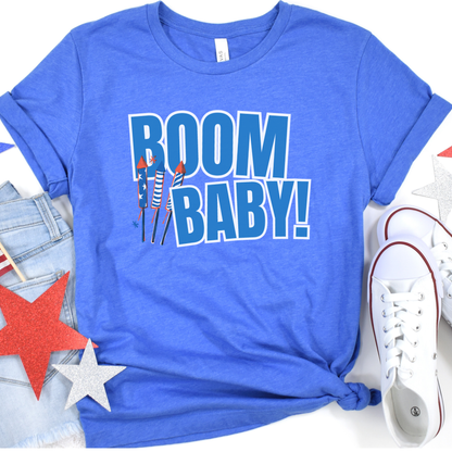 Boom baby Fourth of July graphic t-shirt