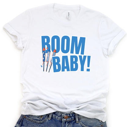 Boom baby Fourth of July graphic t-shirt