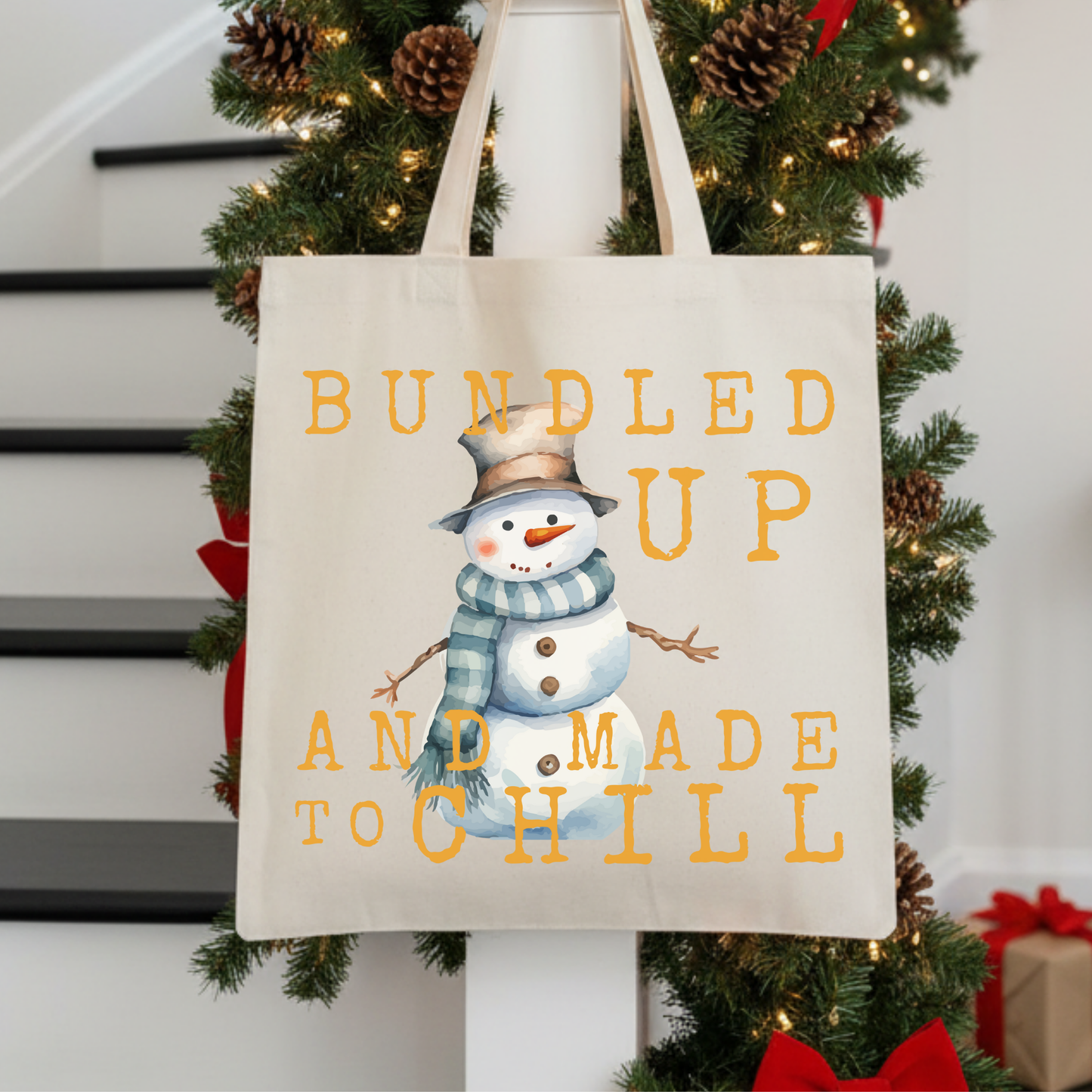 Snowman Book Bag | Christmas Reusable Bag | Holiday Tote