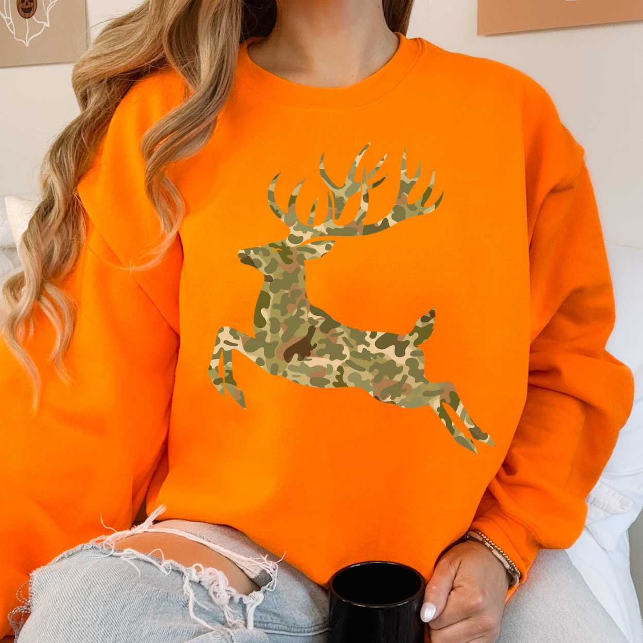 Camouflage buck unisex sweatshirt, Hunting Season