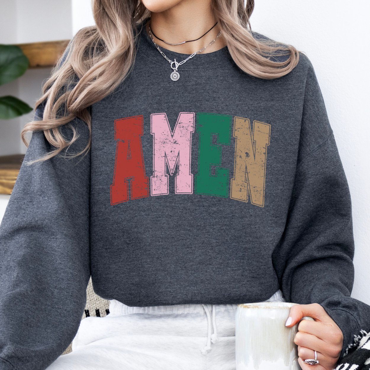 Christmas Amen sweatshirt, Varsity letters, Christian crewneck