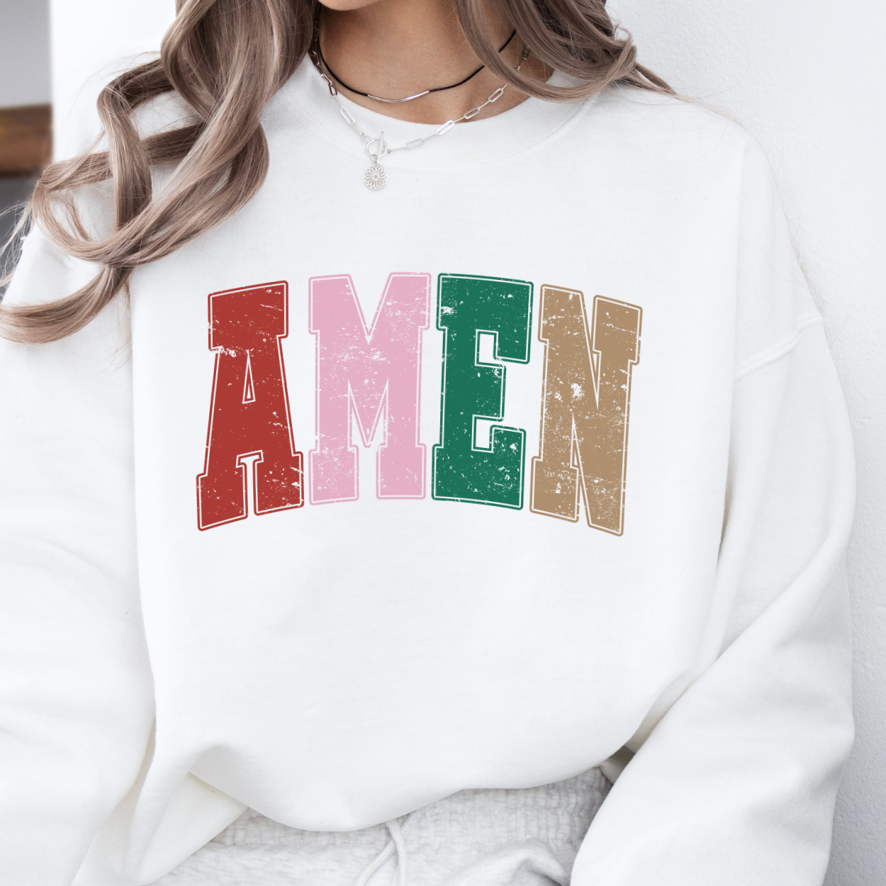 Christmas Amen sweatshirt, Varsity letters, Christian crewneck