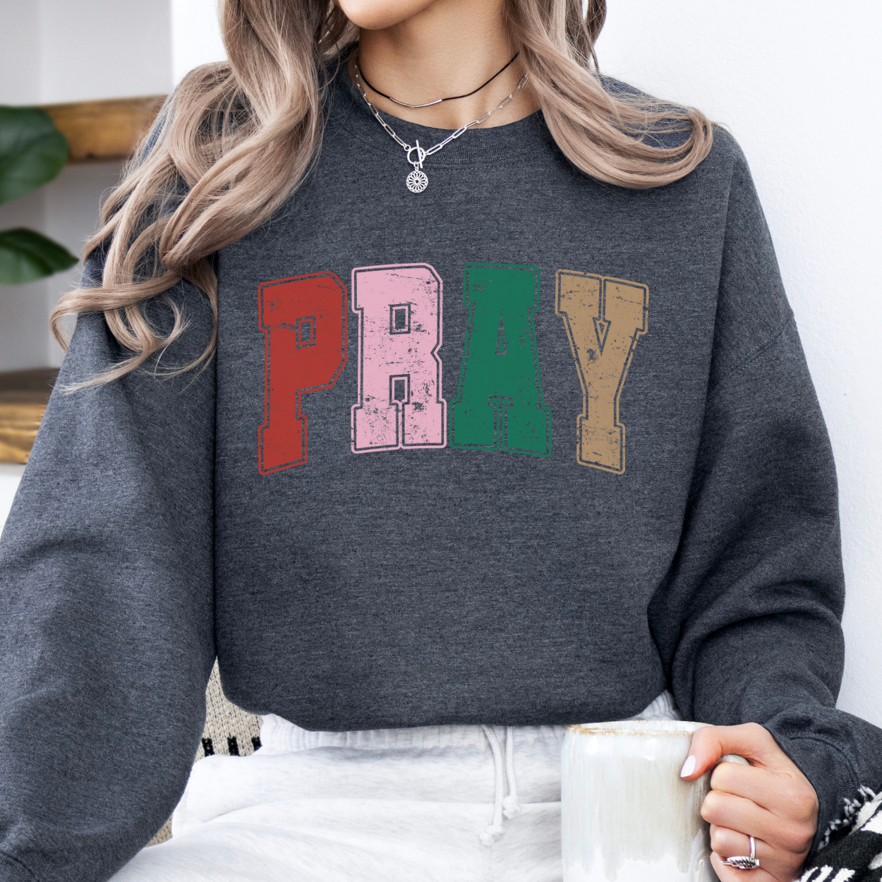Christmas Pray sweatshirt, Varsity letters, Christian crewneck