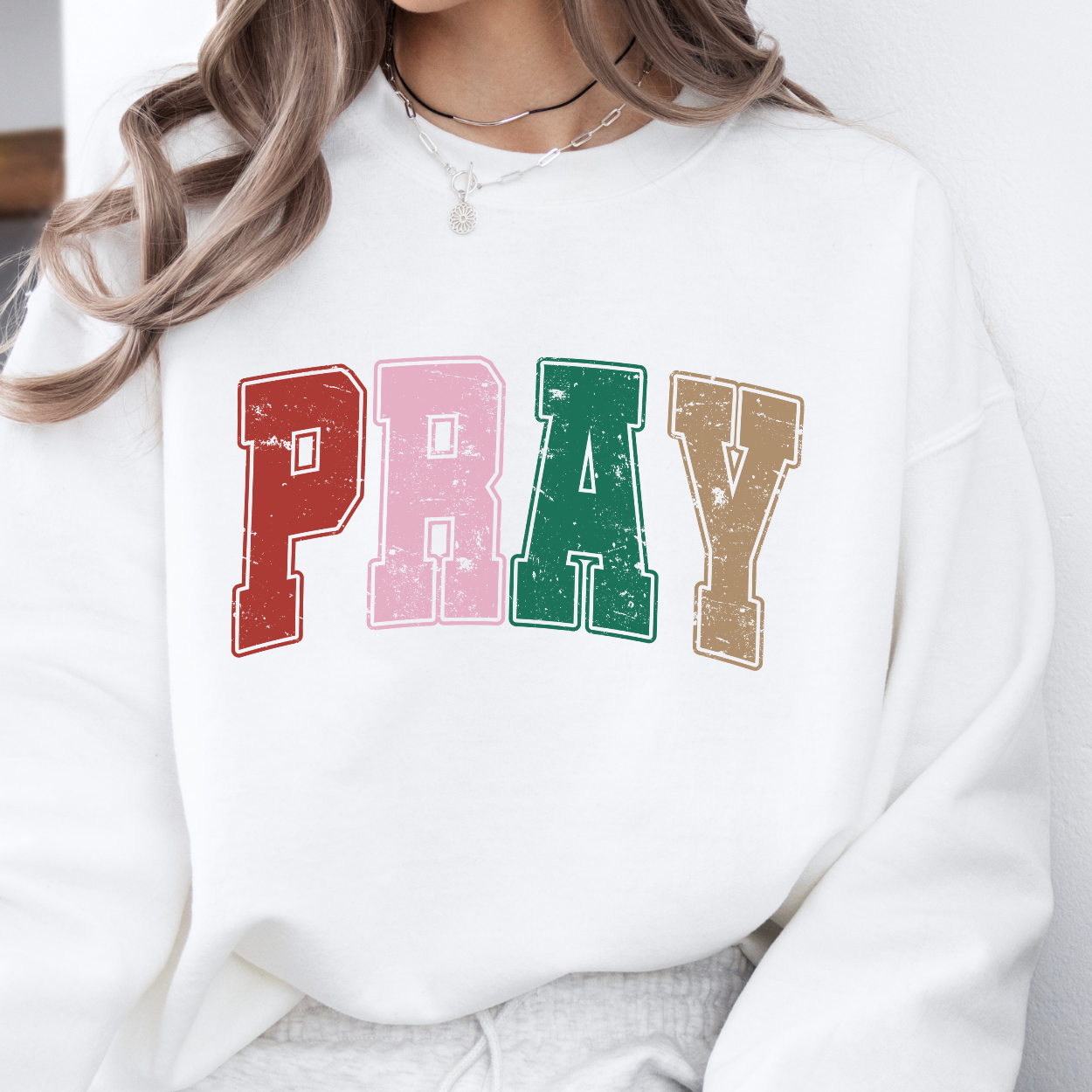 Christmas Pray sweatshirt, Varsity letters, Christian crewneck