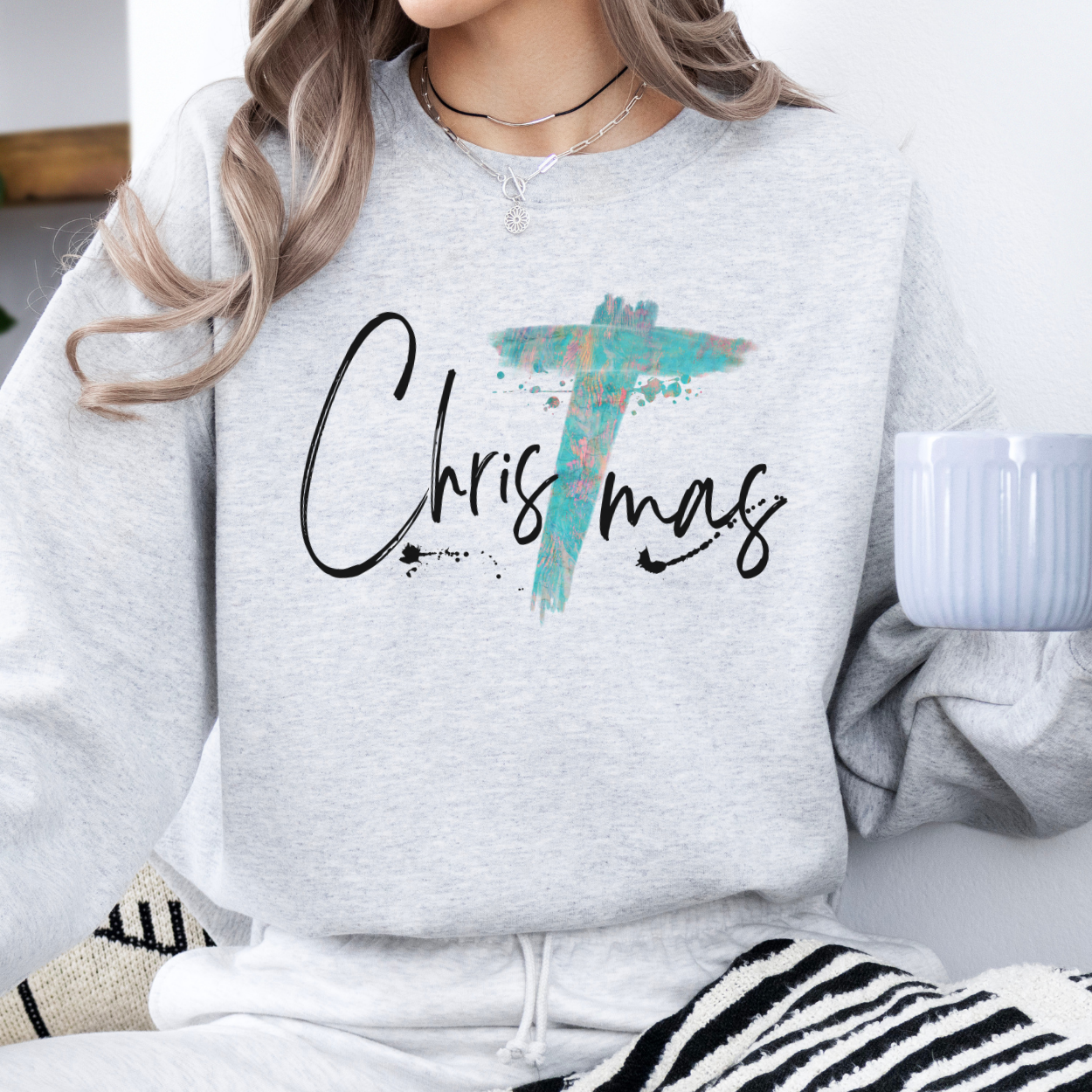 Christmas cross women's sweatshirt, Christian holiday crewneck