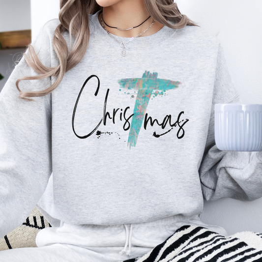 Christmas cross women's sweatshirt, Christian holiday crewneck