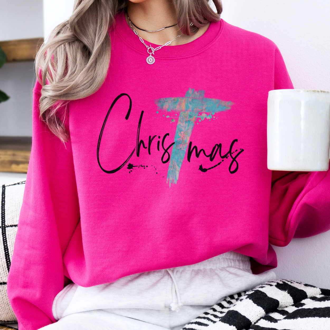 Christmas cross women's sweatshirt, Christian holiday crewneck