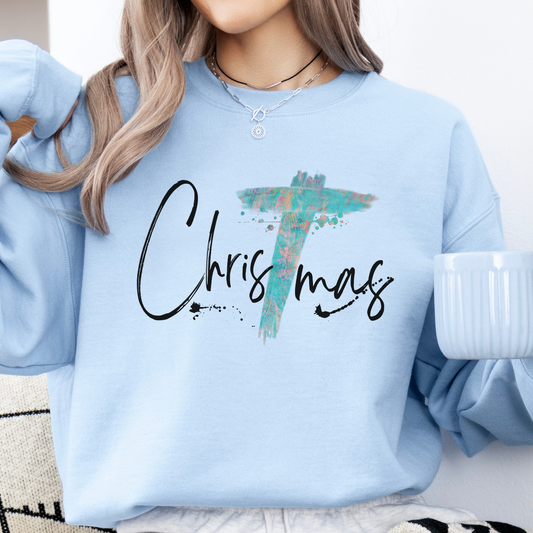 Christmas cross women's sweatshirt, Christian holiday crewneck