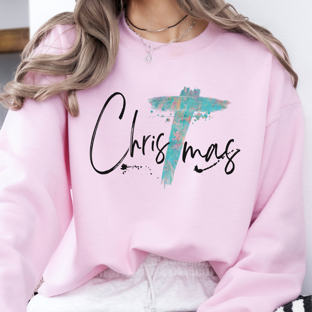 Christmas cross women's sweatshirt, Christian holiday crewneck